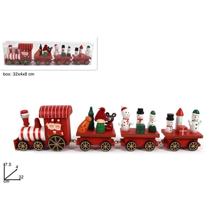 TRENO LEGNO NATALIZIO 4PZ 32CM 