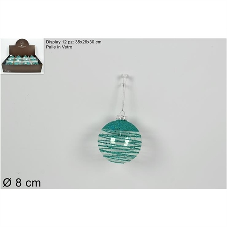 PALLA VETRO 8 CM DECORO GLITTERATO CON STELLINE VERDE