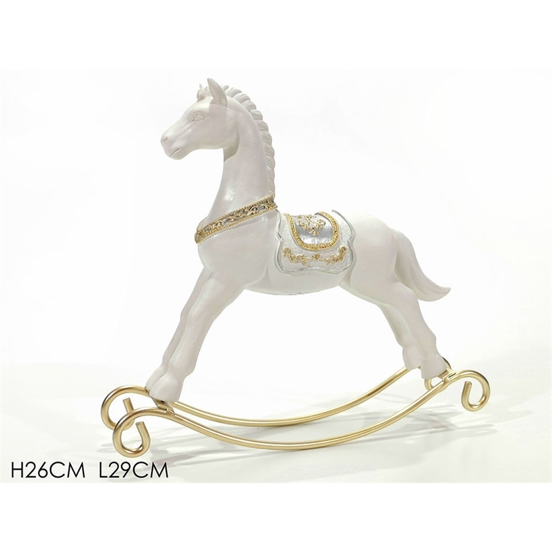 Cavallo a Dondolo Bianco con decorazioni Oro