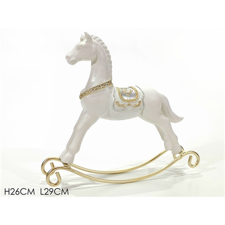 Cavallo a Dondolo Bianco con decorazioni Oro