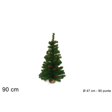 ALBERO 90 CM 90 PUNTE CON BACCHE E PIGNE CON BASE JUTA 