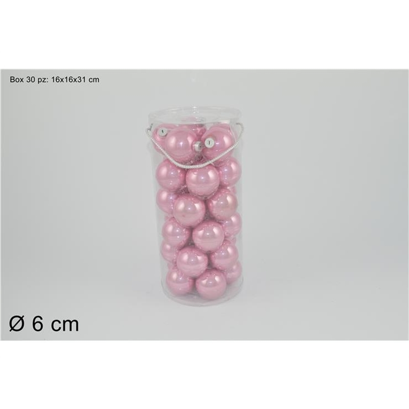 SET 30 PALLE VETRO 6 CM PERLATE ROSA 