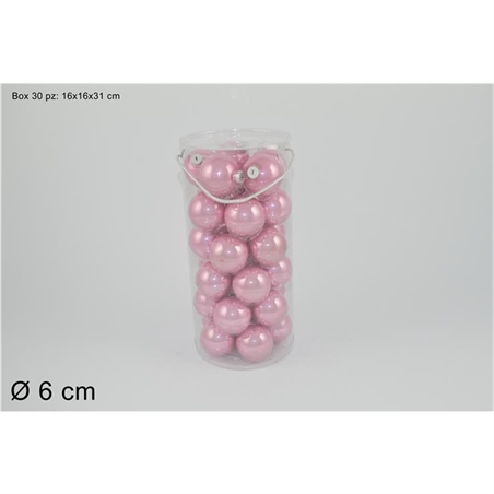 SET 30 PALLE VETRO 6 CM PERLATE ROSA 