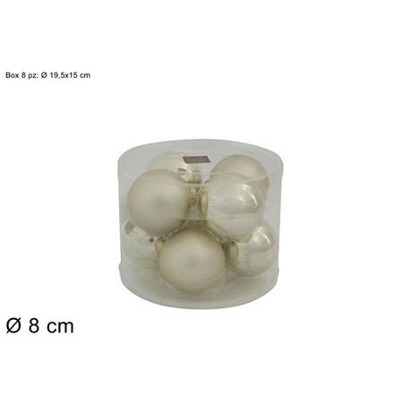SET 8 PALLE VETRO 8 CM 2ASS. BEIGE SATINATE 