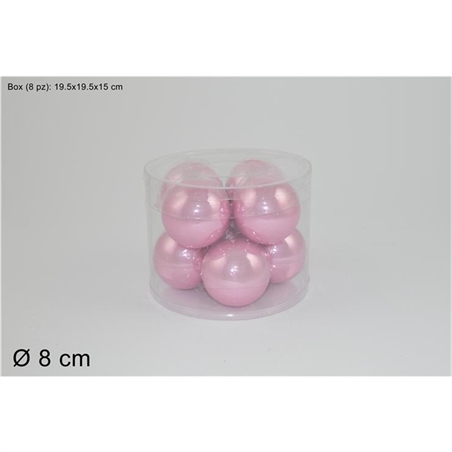 SET 8 PALLE VETRO 8 CM PERLATE ROSA