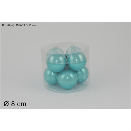SET 8 PALLE VETRO 8 CM PERLATE TURCHESE