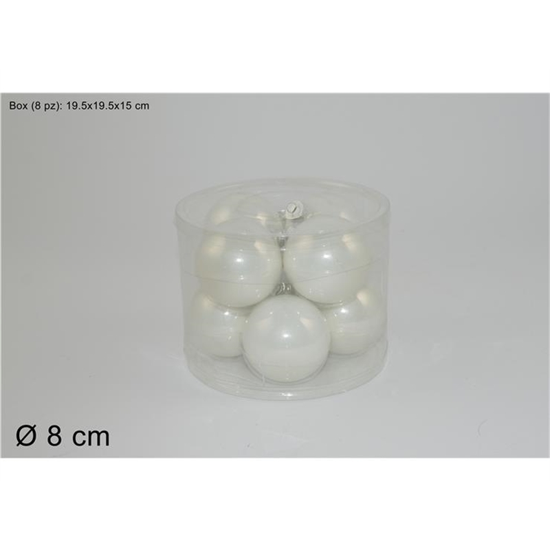 SET 8 PALLE VETRO 8 CM PERLATE BIANCO