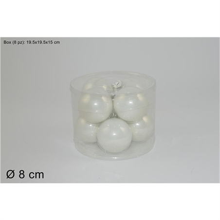 SET 8 PALLE VETRO 8 CM PERLATE BIANCO