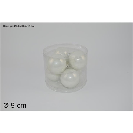 SET 6 PALLE VETRO 9 CM PERLATE BIANCO