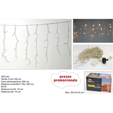 TENDA LED 300LUCI 6MT CON GIOCO LUCI  BIANCO LUCE CALDA 