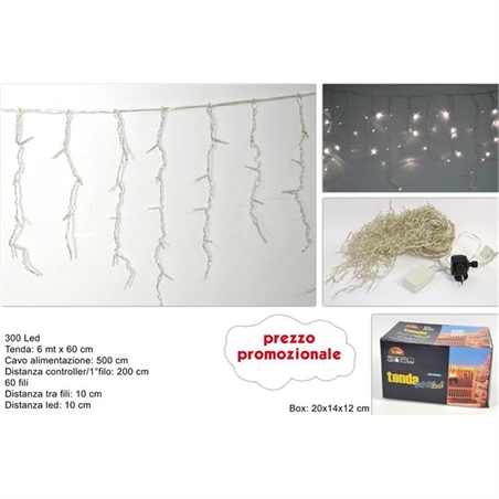 TENDA LED 300 LUCI 6 MT CON GIOCO LUCI BIANCO LUCE FREDDA 