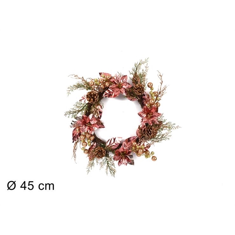 DIETROPORTA TONDO FIORE E BACCHE ROSSE 45 CM