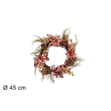 DIETROPORTA TONDO FIORE E BACCHE ROSSE 45 CM