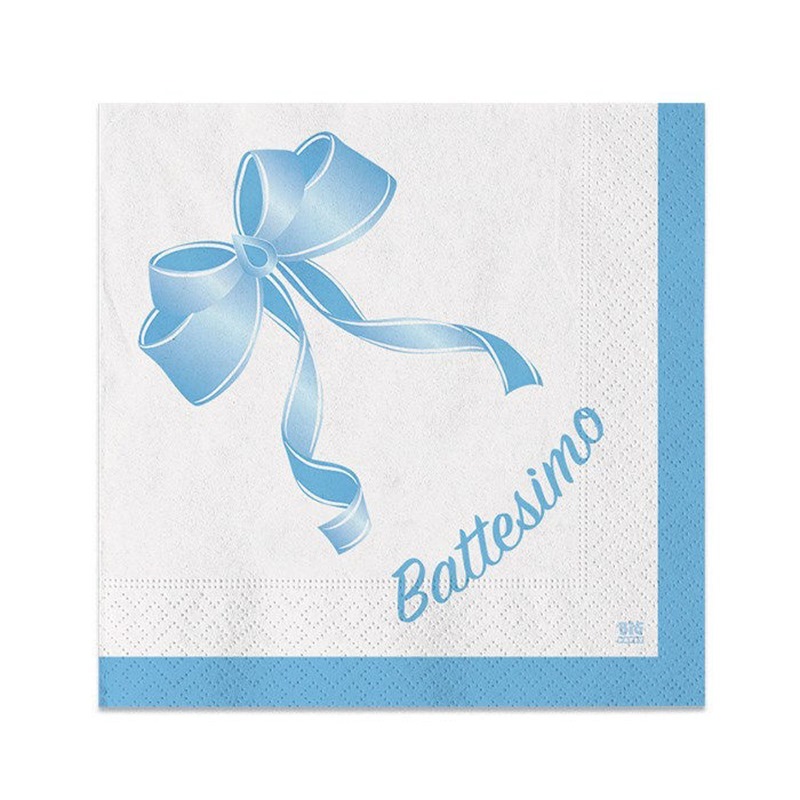 Tovaglioli 25x25 cm Battesimo Fiocco Celeste 20 pezzi