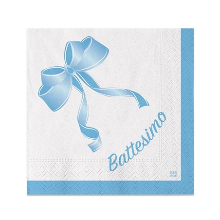 Tovaglioli 25x25 cm Battesimo Fiocco Celeste 20 pezzi