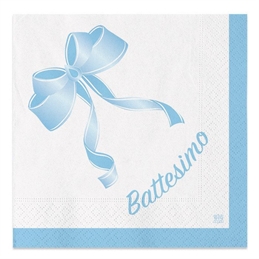 Tovaglioli 33x33 cm Battesimo Fiocco Celeste 20 pezzi