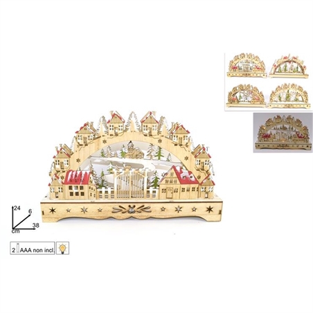 SCENARIO NATALIZIO LEGNO CON LUCI 4 ASSORTITI