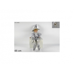 GIULLARE SEDUTO CON CARILLON-MOVIMENTO 65CM SILVER