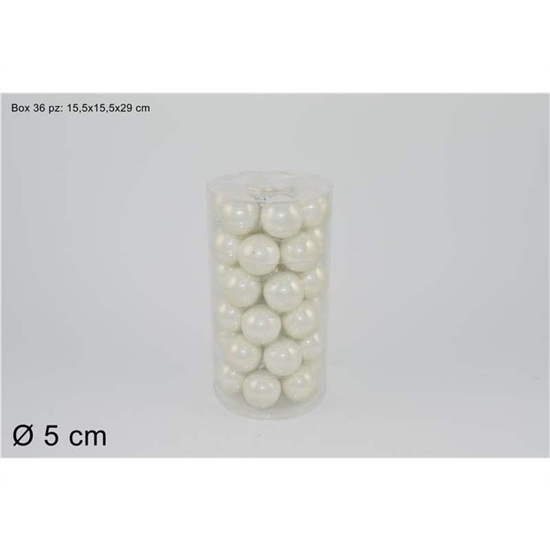 SET 36 PALLE VETRO 5CM PERLATE BIANCHE