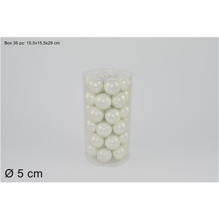 SET 36 PALLE VETRO 5CM PERLATE BIANCHE