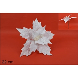 FIORE STELLA DI NATALE VELLUTO CON PINZETTA BIANCO 
