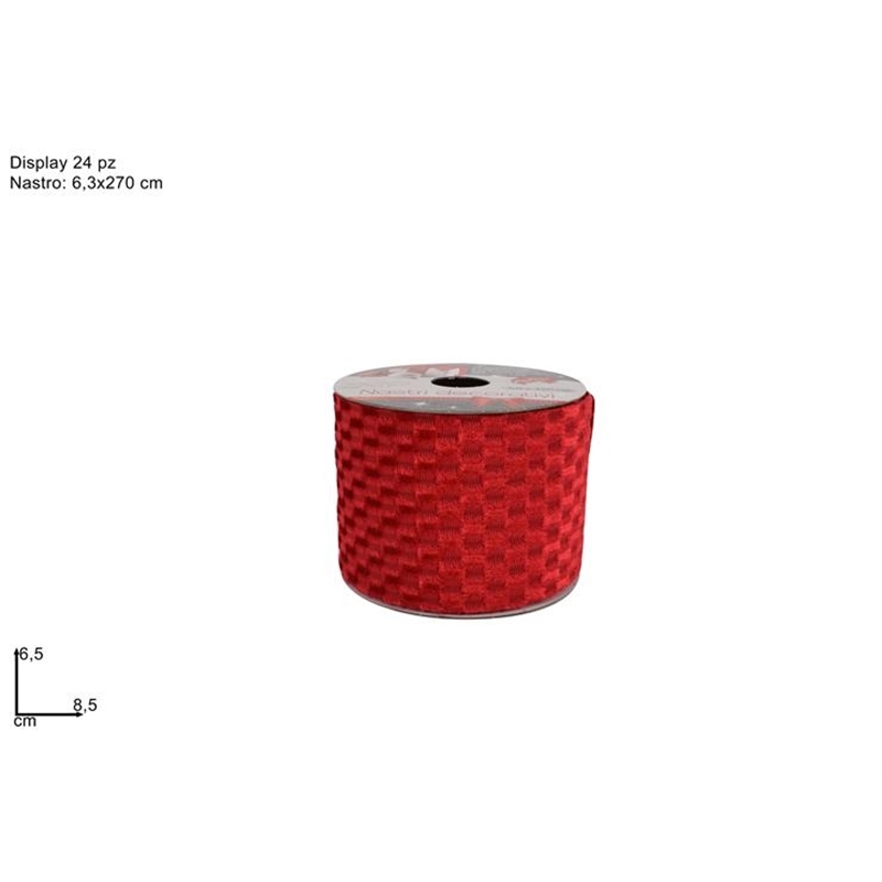 NASTRO VELLUTO ROSSO QUADRETTATO 6.3 x 270 CM 