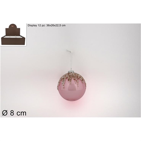 PALLA VETRO 8 CM LUCIDA CON PERLINE ROSS 