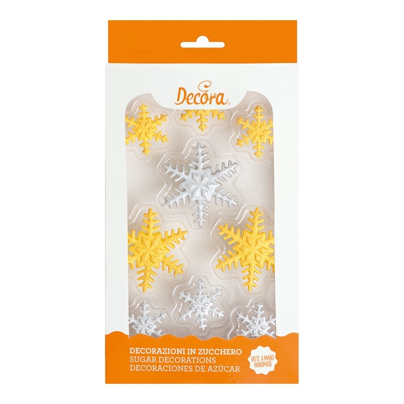 Decorazioni in Zucchero Oro e Argento Fiocco di Neve 9 pezzi