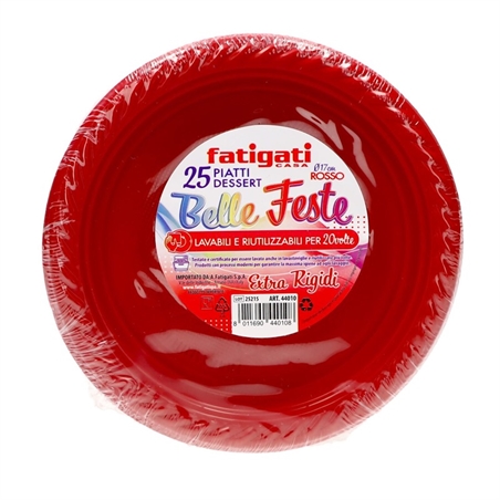 FATIGATI PIATTI DESSERT RIUTILIZZABILI 25PZ ROSSI
