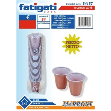 BICCHIERI CAFFE' 80 CC 50 PZ MARRONE 