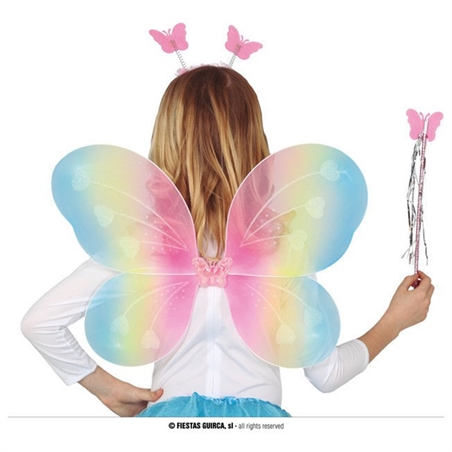 Ali da Farfalla Multicolore con diadema e bacchetta