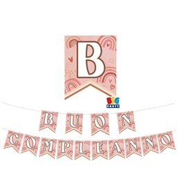 Festone Scritta Buon Compleanno Boho Rosa