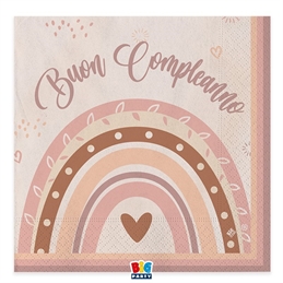 20 Tovaglioli cm.33 x 33 Buon Compleanno Boho Ros