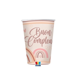 8 Bicchieri cc.200 Buon Compleanno Boho Rosa