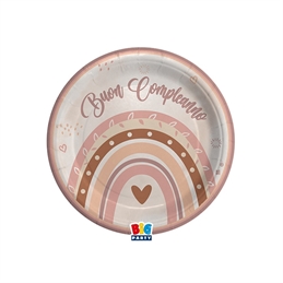 8 Piatti cm.18 Buon Compleanno Boho Rosa
