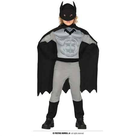 Costume Supereroe Muscoloso nero 10/12 anni