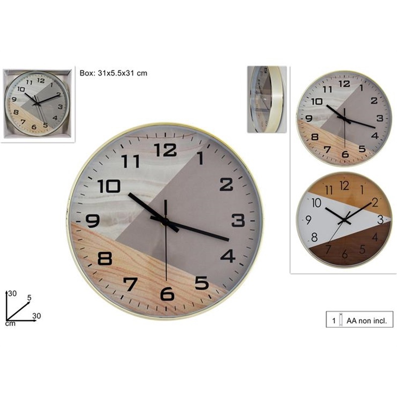 Orologio Da Muro Oro Quadrante  Effetto Legno 2 Assortiti