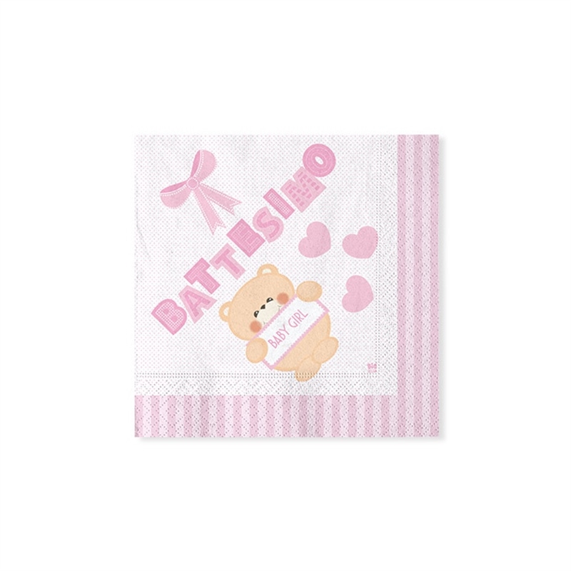 Tovaglioli 25x25 cm Battesimo Teddy Rosa 20 pezzi