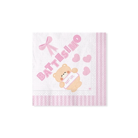 Tovaglioli 25x25 cm Battesimo Teddy Rosa 20 pezzi