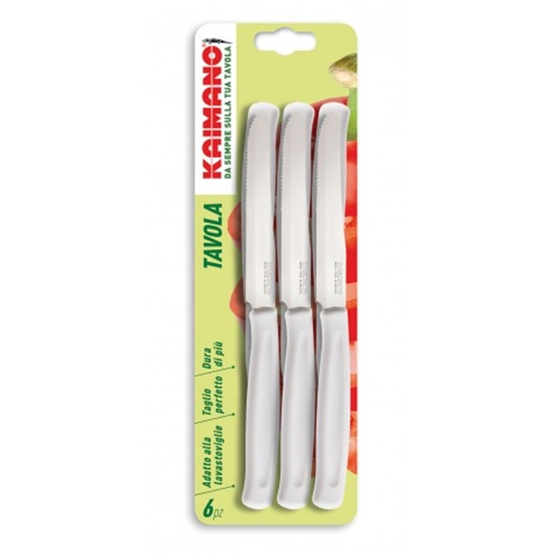 Kaimano Dinamik 6 PZ Coltelli da Tavola Mezza Serrazione, Acciaio Inossidabile, Bianco.