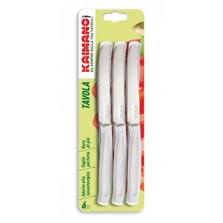 Kaimano Dinamik 6 PZ Coltelli da Tavola Mezza Serrazione, Acciaio Inossidabile, Bianco.