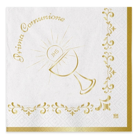 Tovaglioli Oro Metal 33x33 cm Prima Comunione 20 pezzi