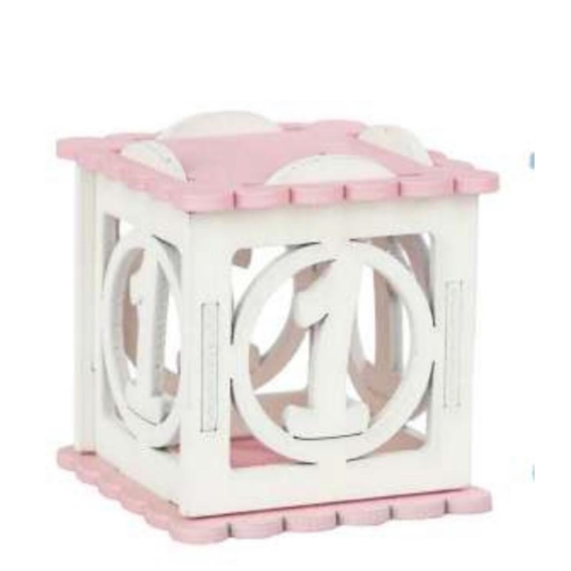 Scatola Cubo In Legno Numero 1 Rosa Cm 5x5x5