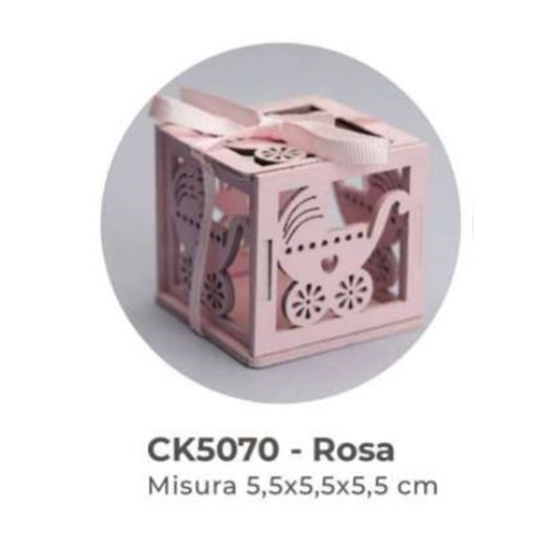 Scatola Cubo Legno Passeggino Nascita Rosa