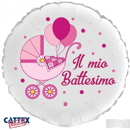 Palloncino Mylar 18'' 45 cm Il Mio Battesimo Rosa - satinato