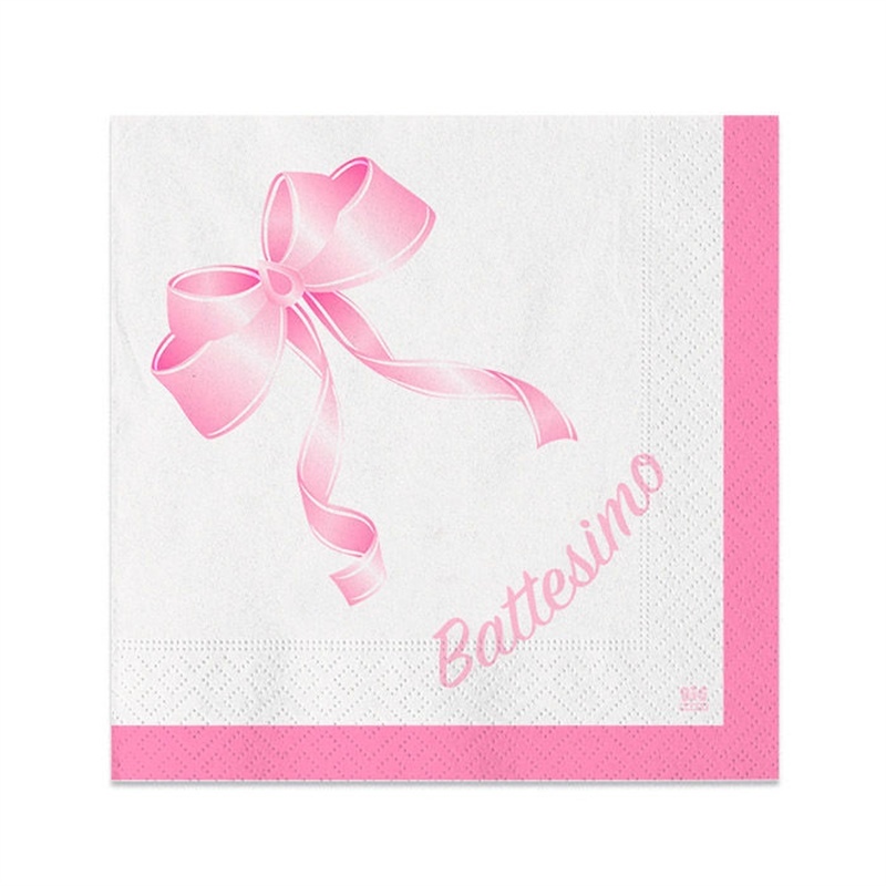 Tovaglioli 25x25 cm Battesimo Fiocco Rosa 20 pezzi