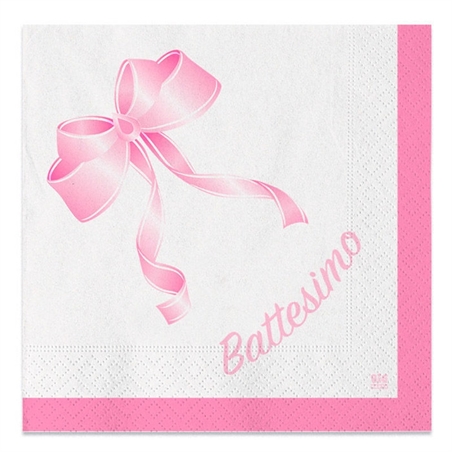 Tovaglioli 33x33 cm Battesimo Fiocco Rosa 20 pezzi