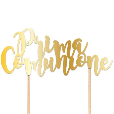 Cake Topper Italic 20x13 cm Prima Comunione Gold