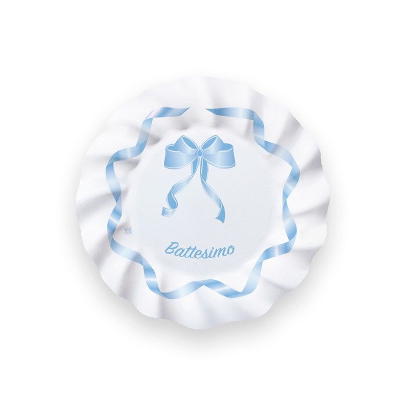 Piatti 20 cm battesimo fiocco celeste 8 pezzi