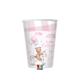 8 Bicchieri 200 cc Battesimo Teddy Bear Rosa